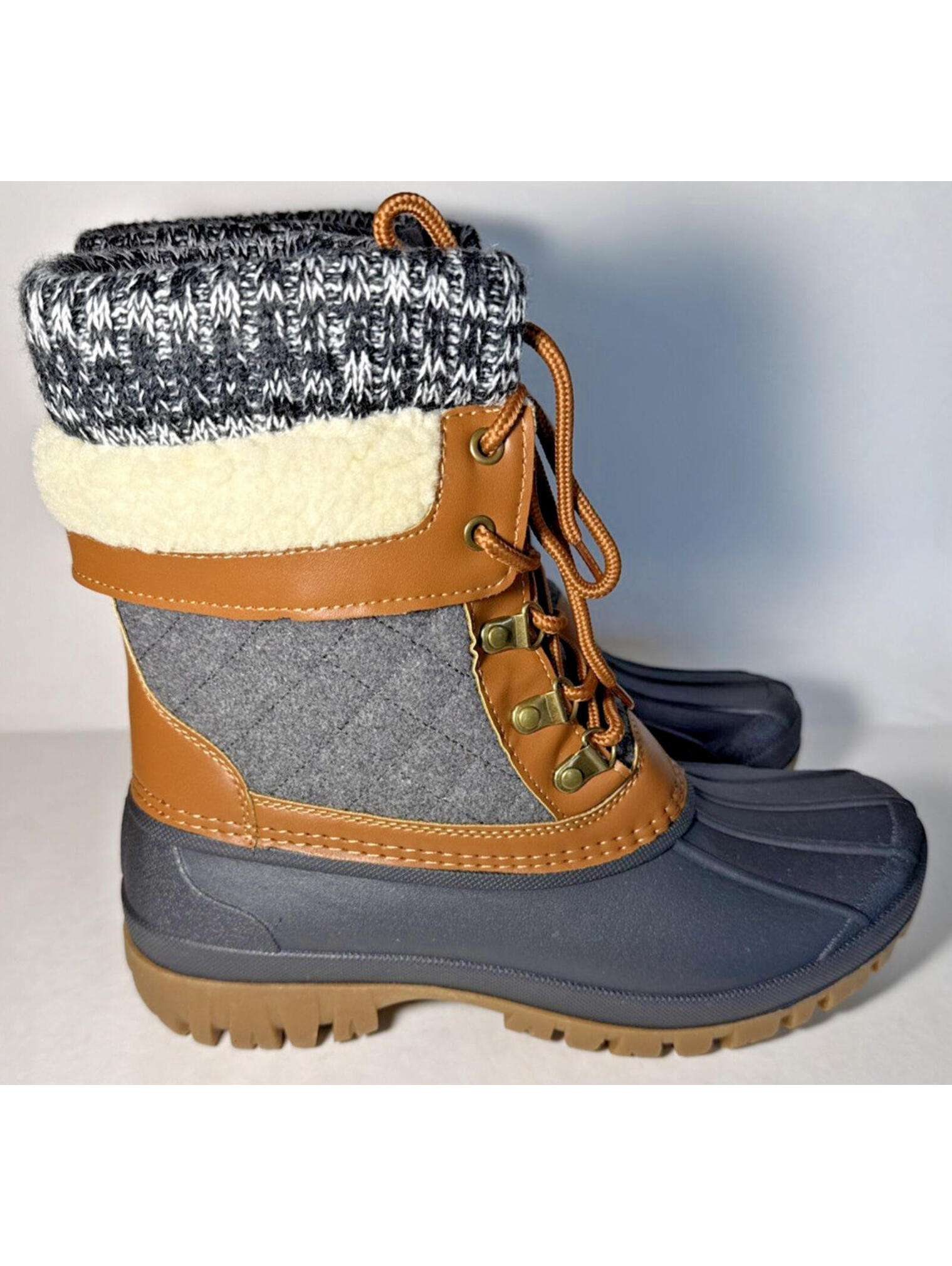 Aleader Winter Snow Boots Brown Grey Faux Fur Lined